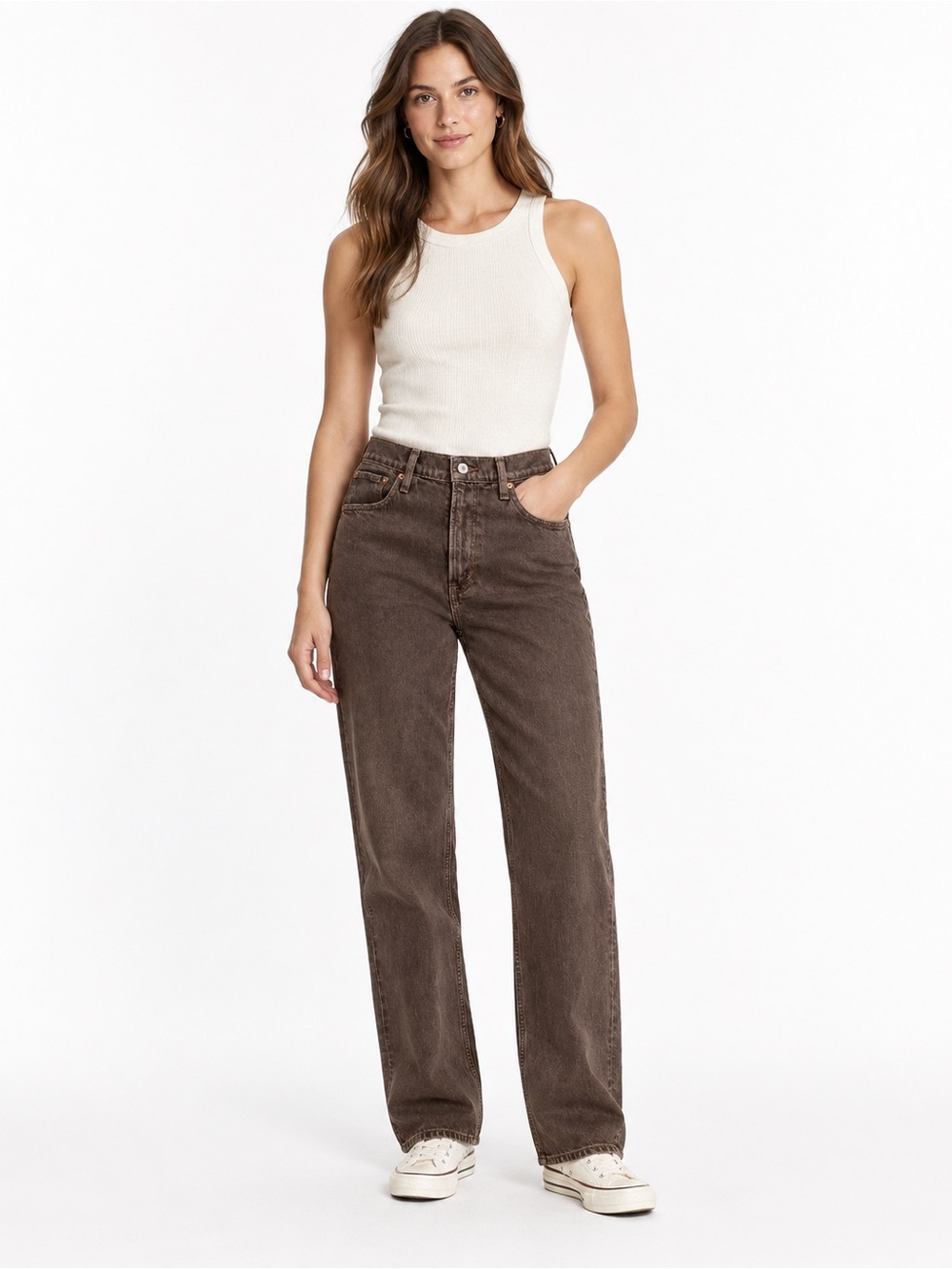 Abercrombie 90s Relaxed Jeans Womens 25 Long Brown High Rise Straight NWT